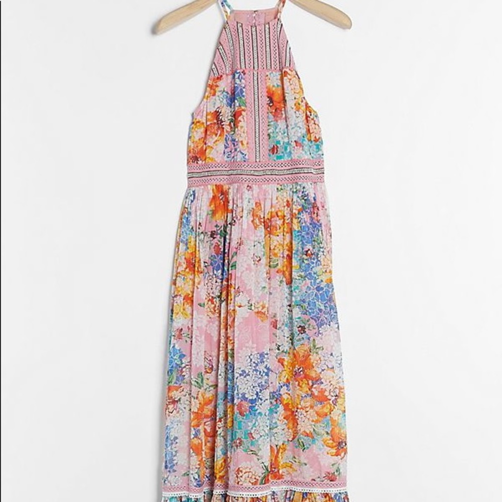 NWT Bhanuni Jyoti Pink Yuko Floral Maxi Dress Anthropologie size 8 RARE